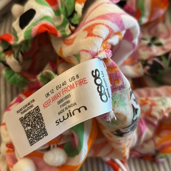 ASOS SWIM Multicolor Wrap Skirt with PomPoms - Picture 4 of 4